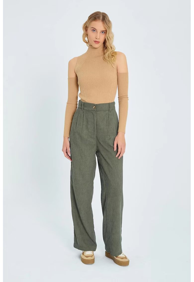 Mixray Pantaloni dama - catifea - talie inalta - croiala dreapta - catifea - verde kaki -
