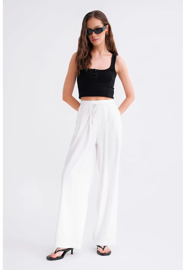 Mixray Pantaloni dama - HiCCUP - tip palazzo - talie inalta - alb - textil