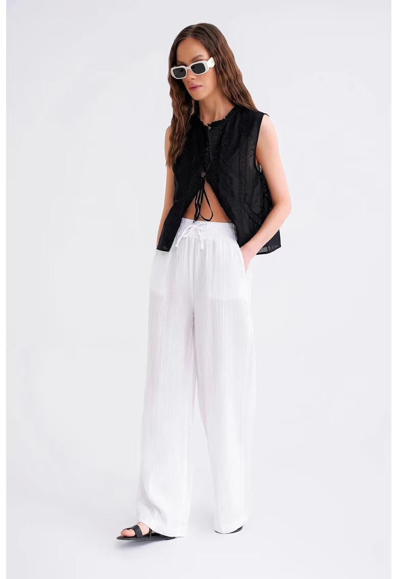 Mixray Pantaloni dama - High Waist Texturati - Alb - Textil