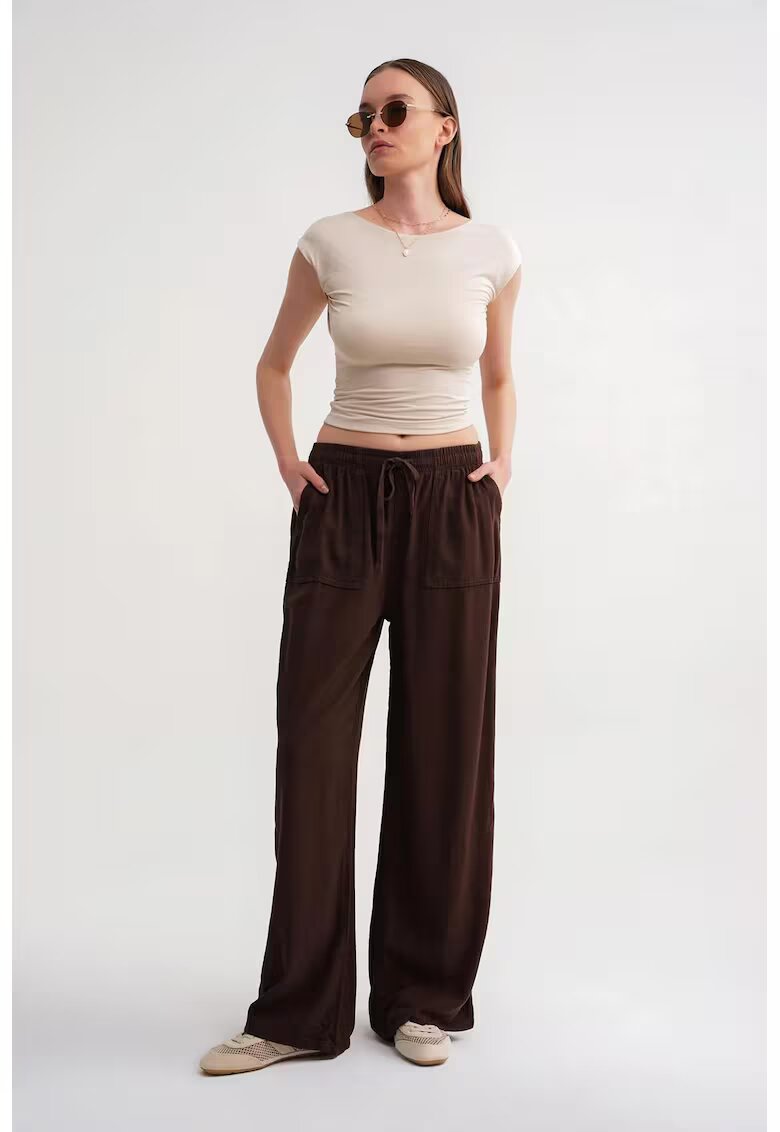 Mixray Pantaloni dama - talie elastica - picior drept - maro cafea - textil