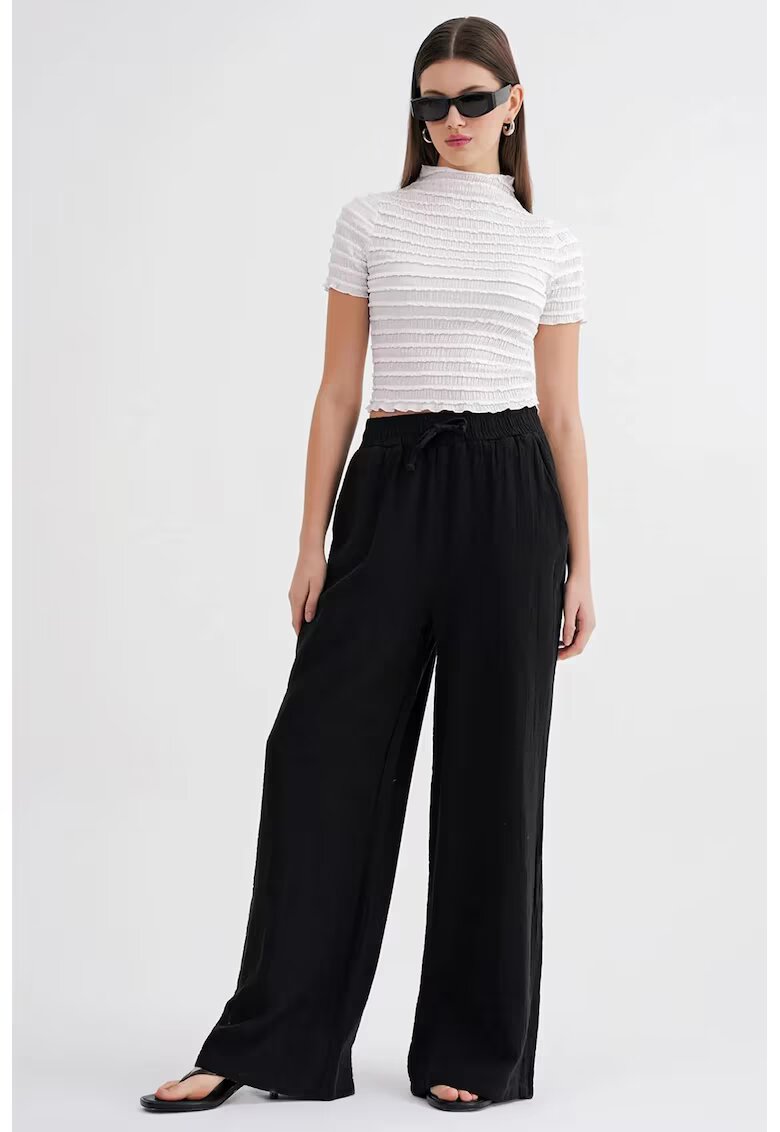Mixray Pantaloni dama - talie inalta - textil - negru - muselina texturata
