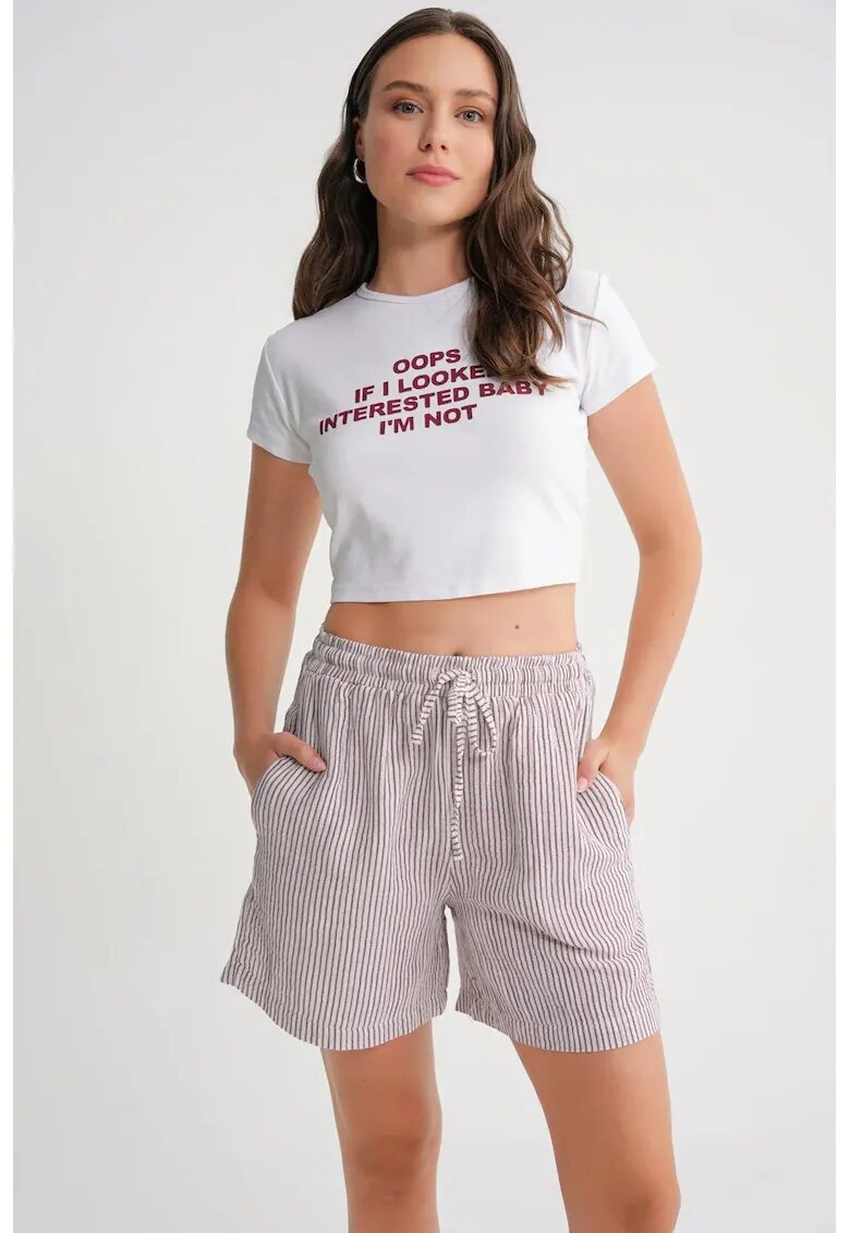 Mixray Pantaloni scurti dama - cu talie inalta - picior larg - rosu/alb - textil