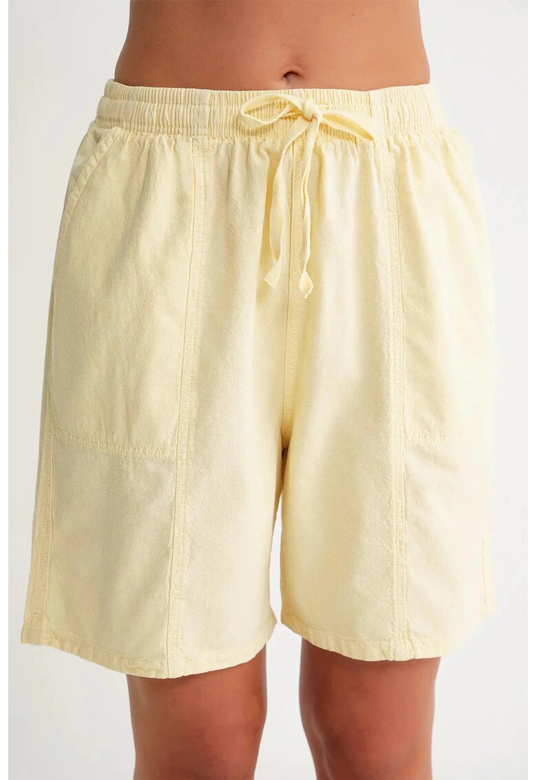 Mixray Pantaloni scurti dama - mini - talie inalta - galben lamaie - bumbac