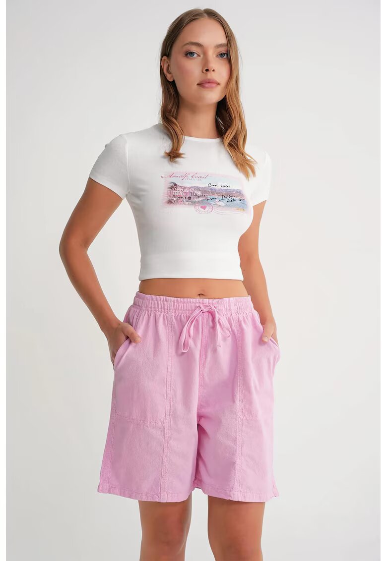Mixray Pantaloni scurti dama - mini - talie inalta - roz pudrat - bumbac