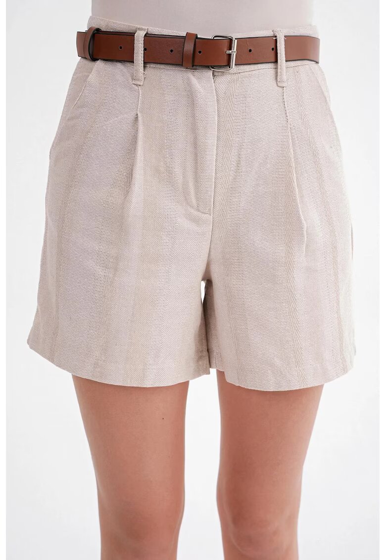Mixray Pantaloni scurti dama - talie inalta - detaliu curea - natural - textil