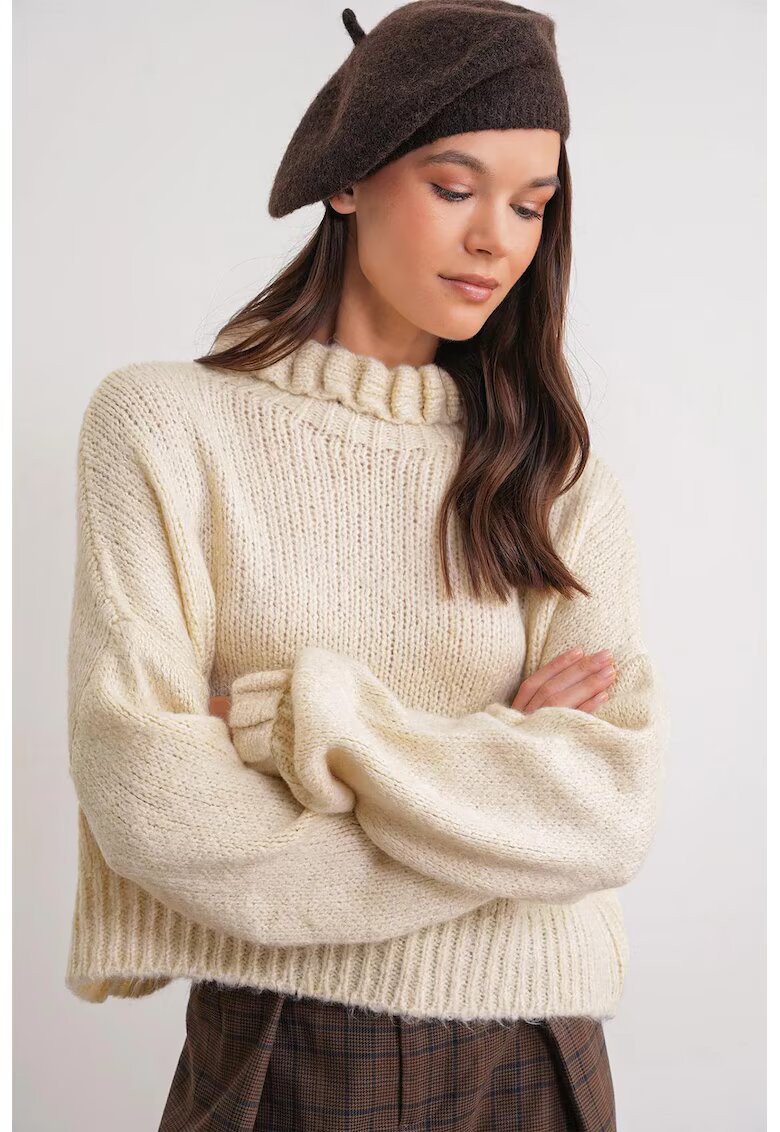 Mixray Pulover dama - guler inalt - tricot - bej natural -