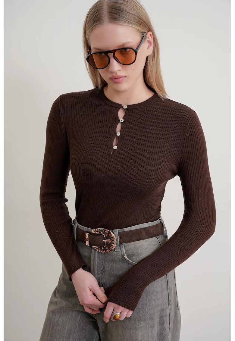 Mixray Pulover dama - guler rotund - maro cafeniu - tricot