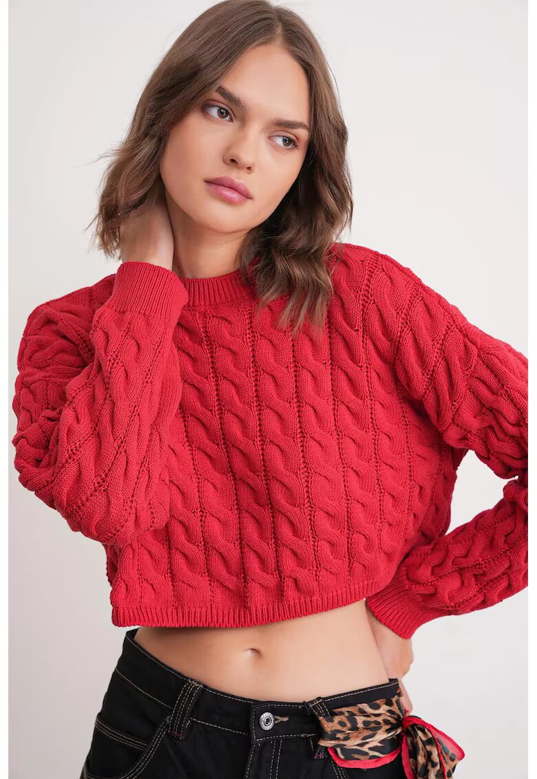 Mixray Pulover dama - Guler rotund - Tricot - Rosu -