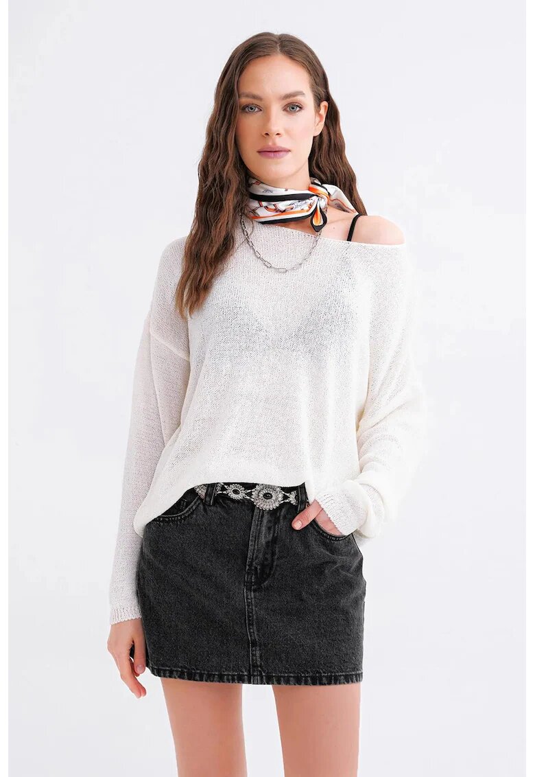Mixray Pulover dama - oversize - alb - tricot - One Size