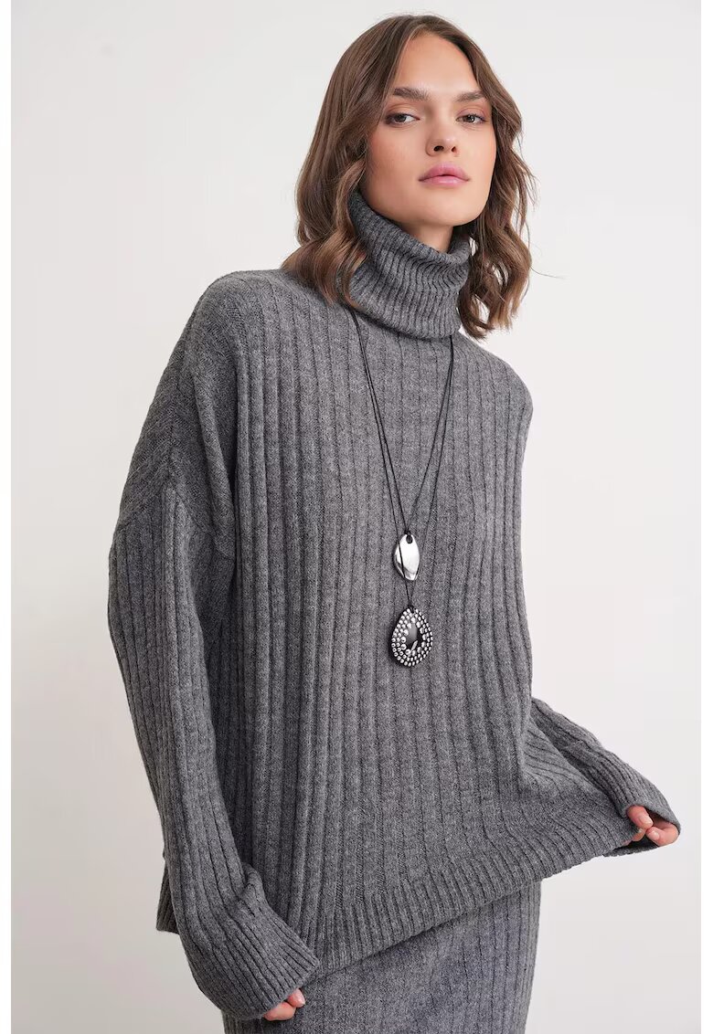 Mixray Pulover dama - oversize - gri inchis - tricot -