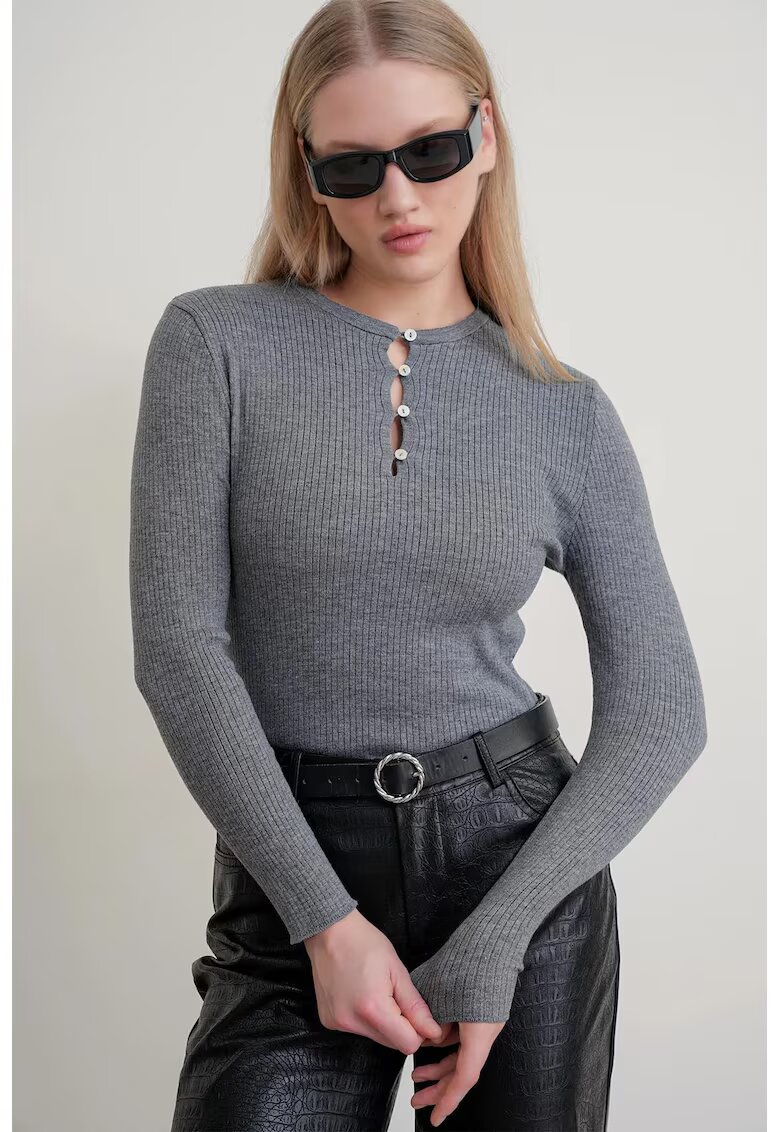 Mixray Pulover dama - slim fit - gri - tricot