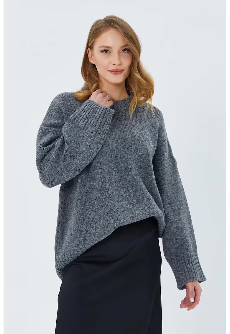 Mixray Pulover dama - supradimensionat - gri inchis - textil -