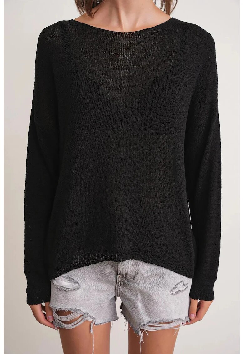 Mixray Pulover dama - supradimensionat - umeri cazuti - negru - tricot -