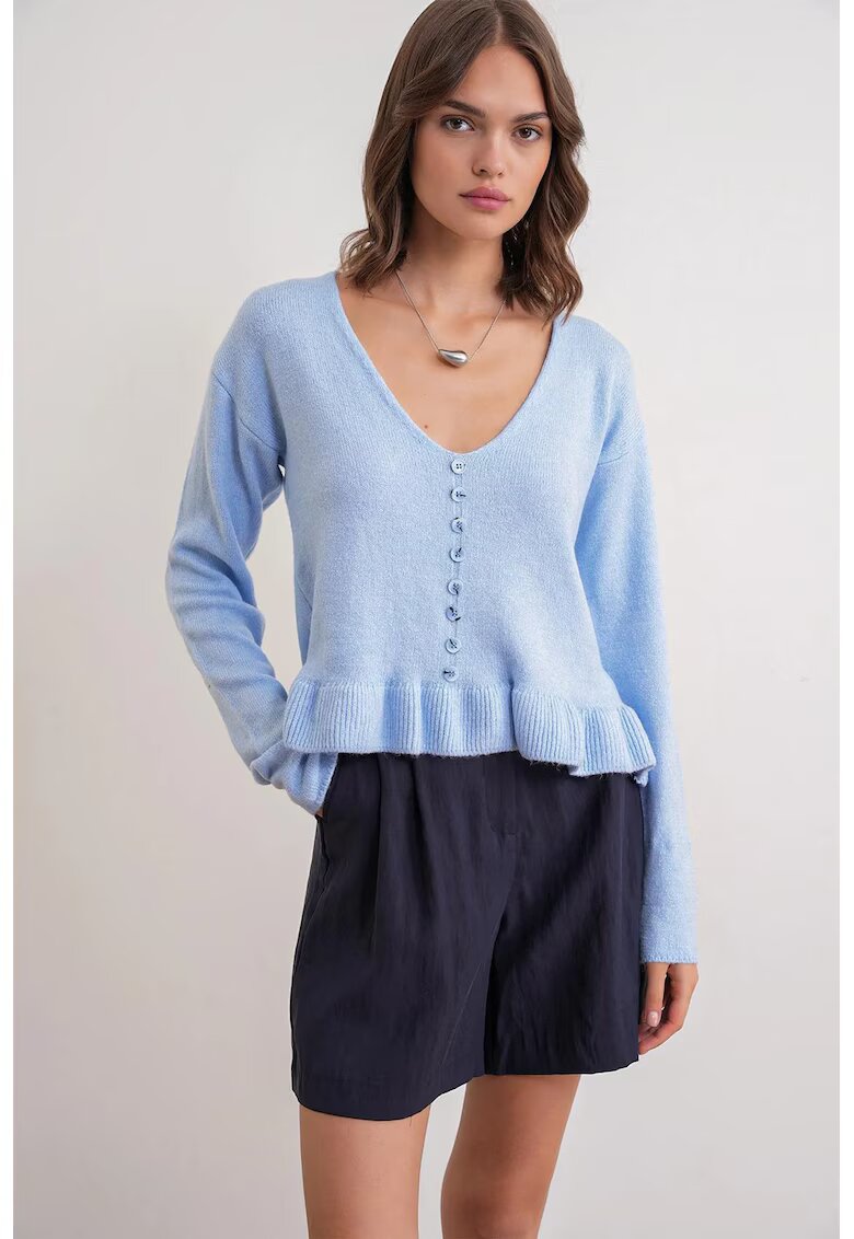 Mixray Pulover dama - Tricot - Albastru deschis - Decolteu in V -