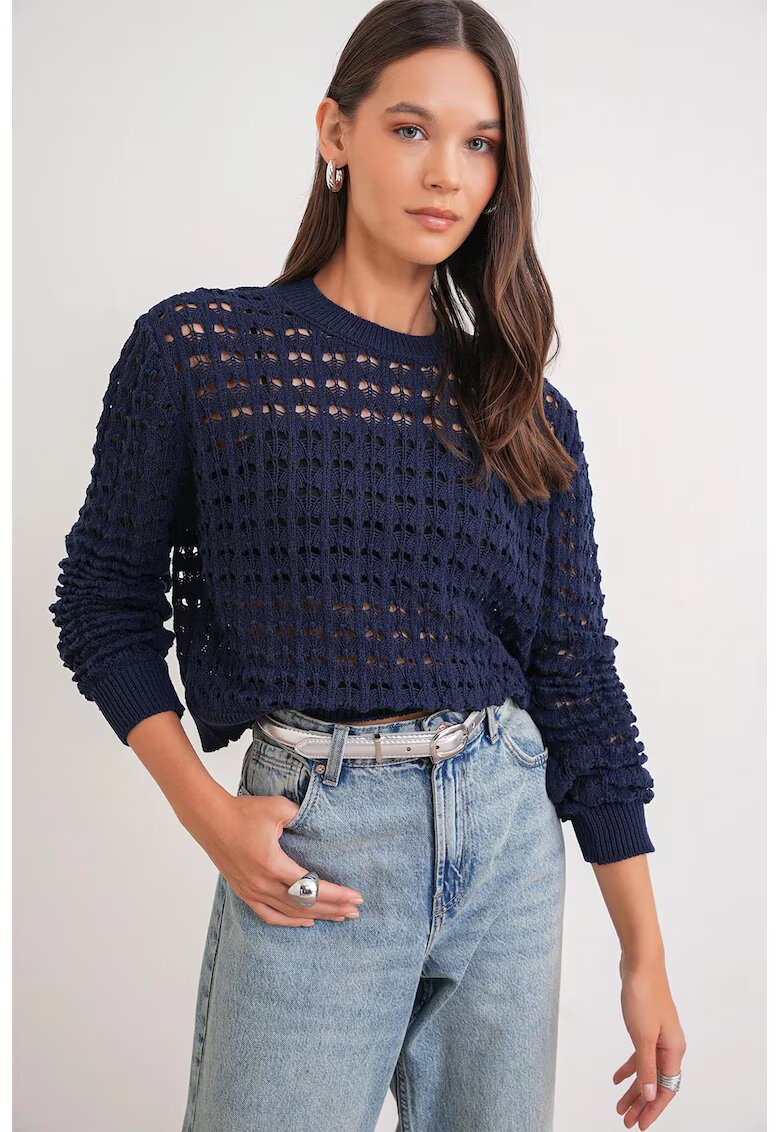Mixray Pulover scurt - texturat - bleumarin - poliester - One Size