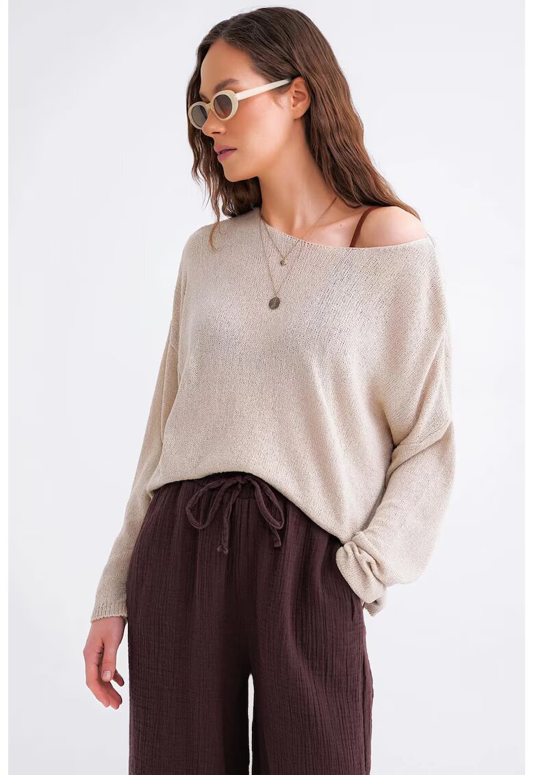 Mixray Pulover tricotat oversize - umeri cazuti - gri -