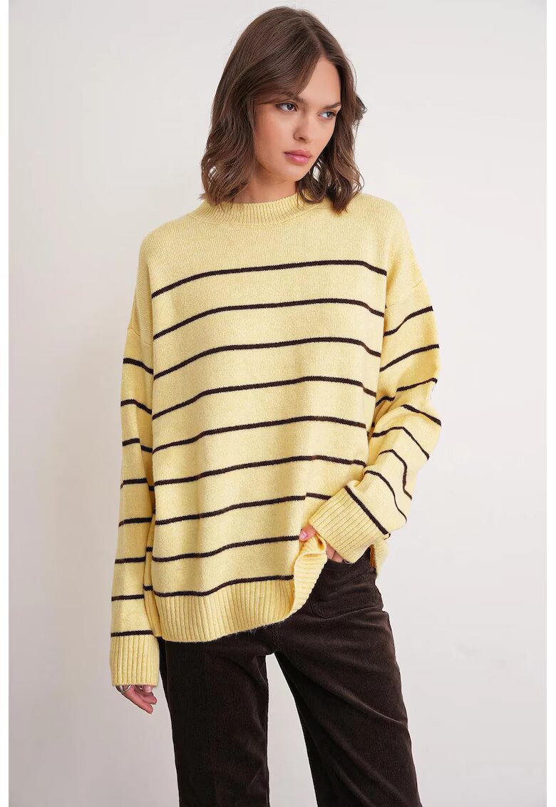 Mixray Pulovere dama - pulover tricotat in dungi - galben lamaie - tricot -