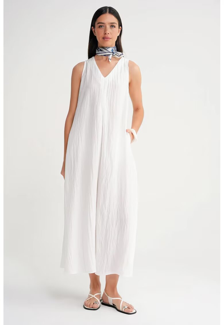 Mixray Rochie Maxi - decolteu in V - Alb - Textil