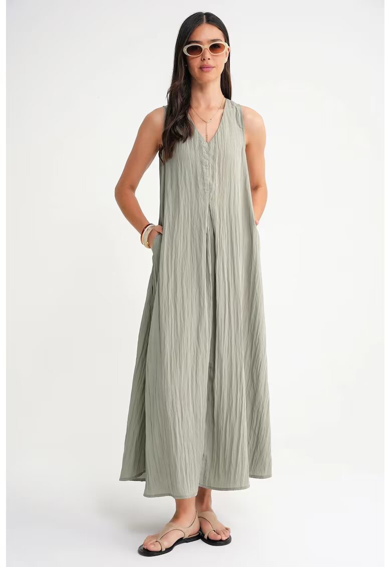 Mixray Rochie Maxi Decolteu in V - Verde salvie - Textil