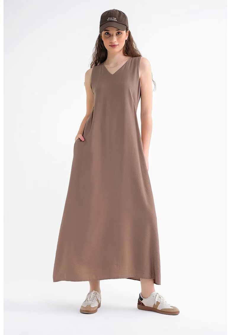 Mixray Rochie Maxi fara maneci - cu buzunare - maro - textil
