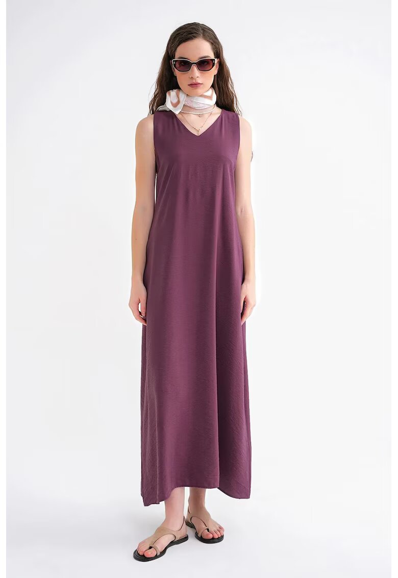 Mixray Rochie Maxi - fara maneci - guler in V - rosu - textil