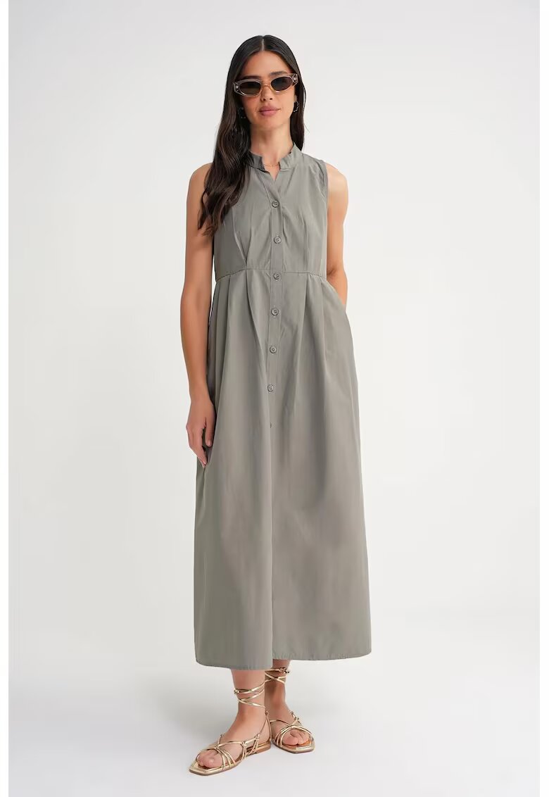 Mixray Rochie maxi - HiCCUP - guler cu nasturi - gri - textil
