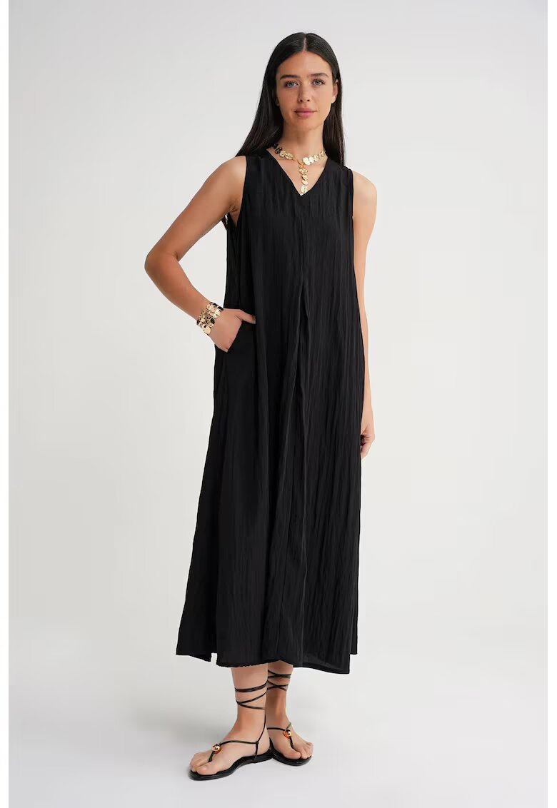 Mixray Rochie Maxi Midi - decolteu in V - negru - textil