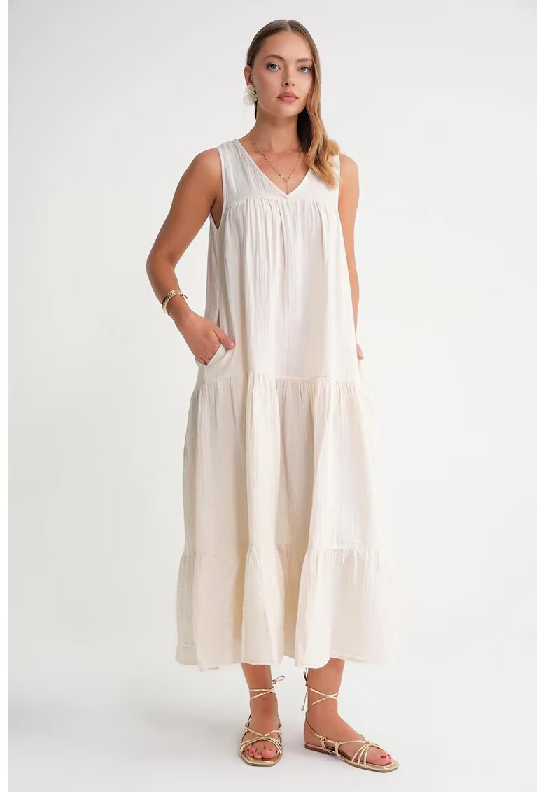Mixray Rochie midi - fara maneci - alb - bumbac