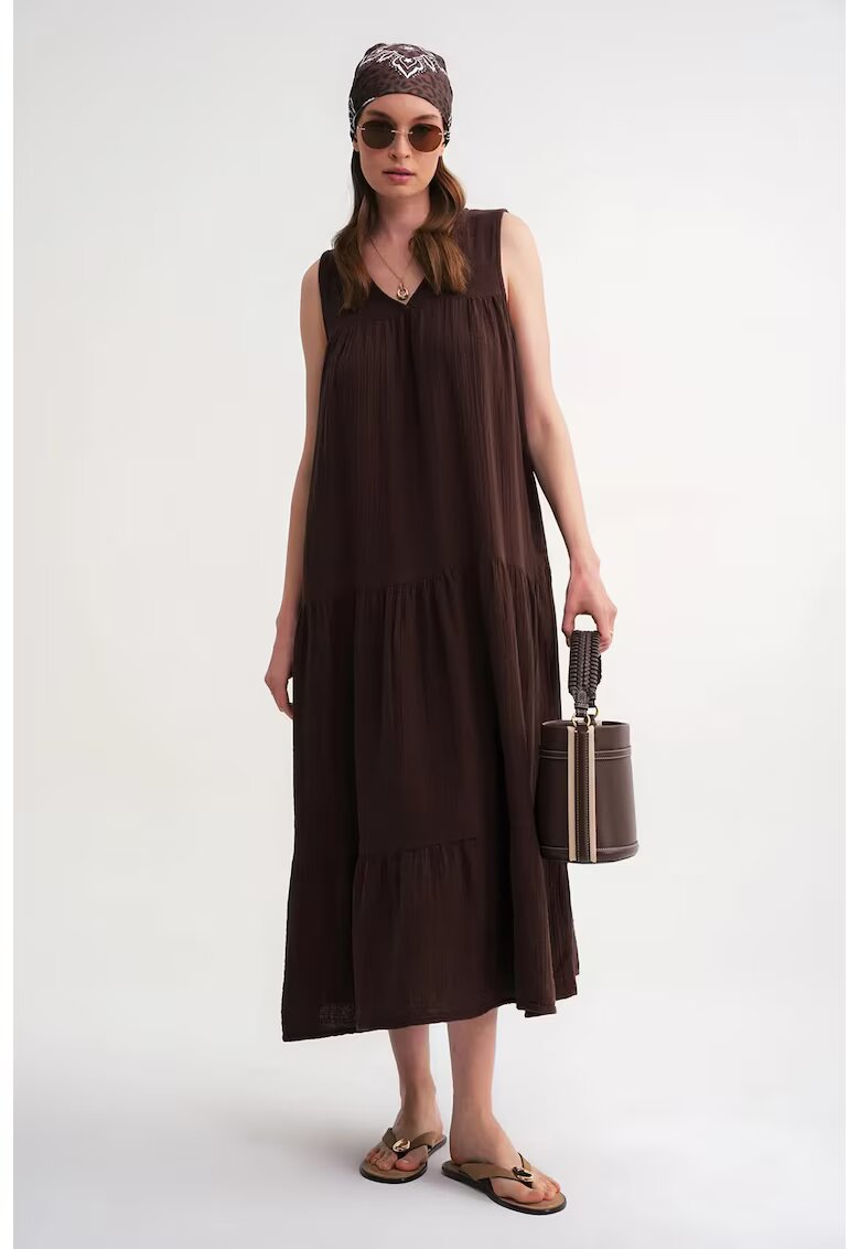 Mixray Rochie midi fara maneci - cu buzunare - maro - bumbac