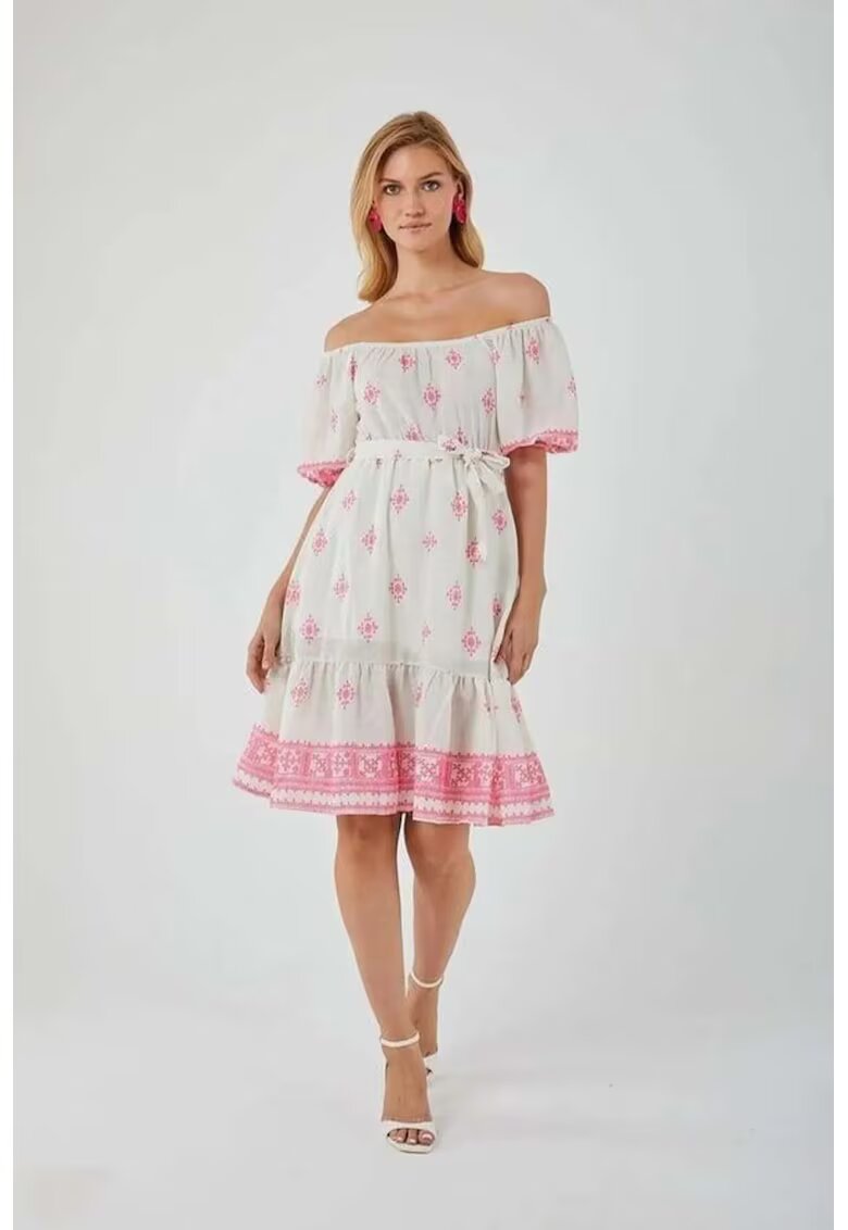 Mixray Rochie Midi - Floral - Roz Pudrat - Textil