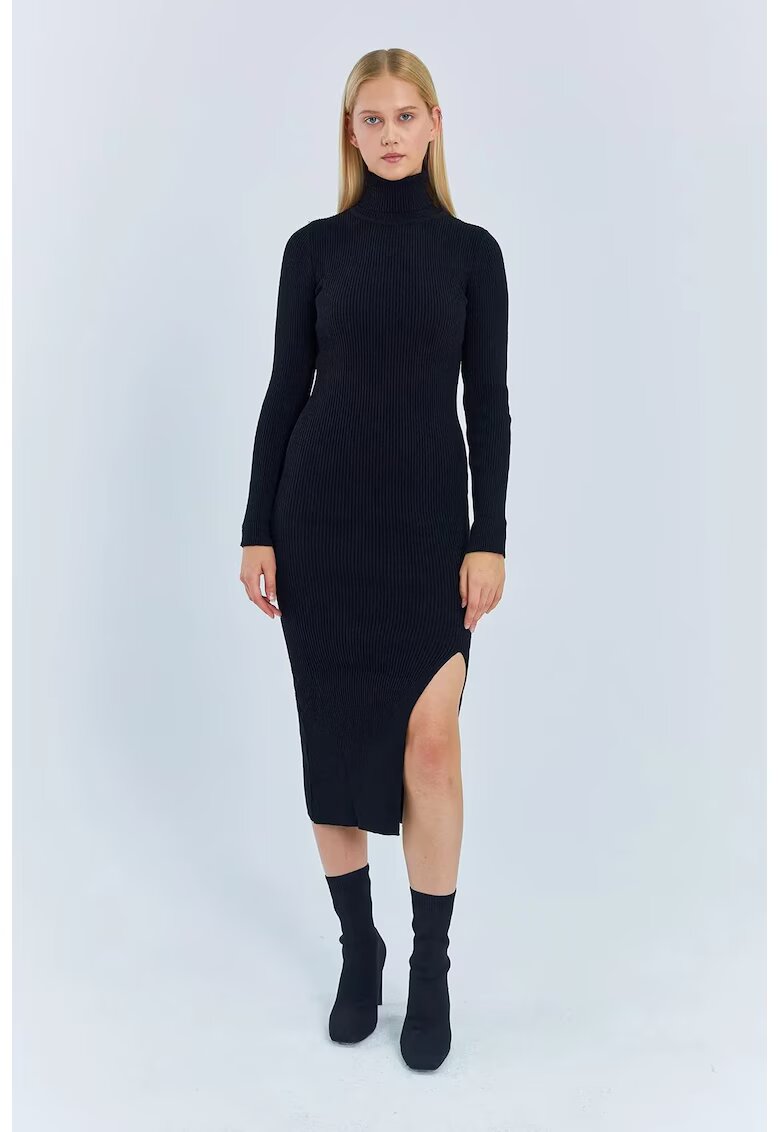 Mixray Rochie - Rochie tricotata midi - guler inalt - negru - tricot