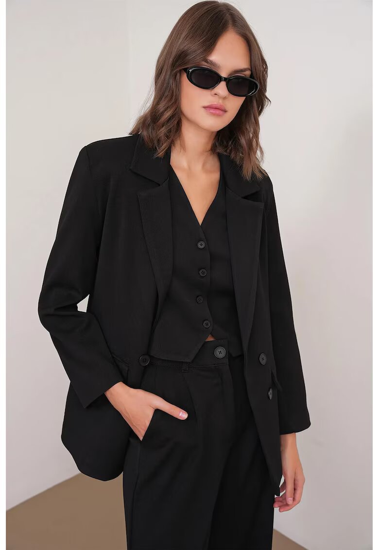 Mixray Sacou dama - cu maneci lungi - buzunare - negru - textil