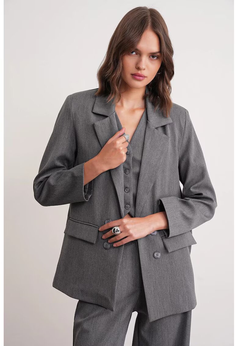 Mixray Sacou dama gri inchis - maneca lunga - cu buzunare - textil