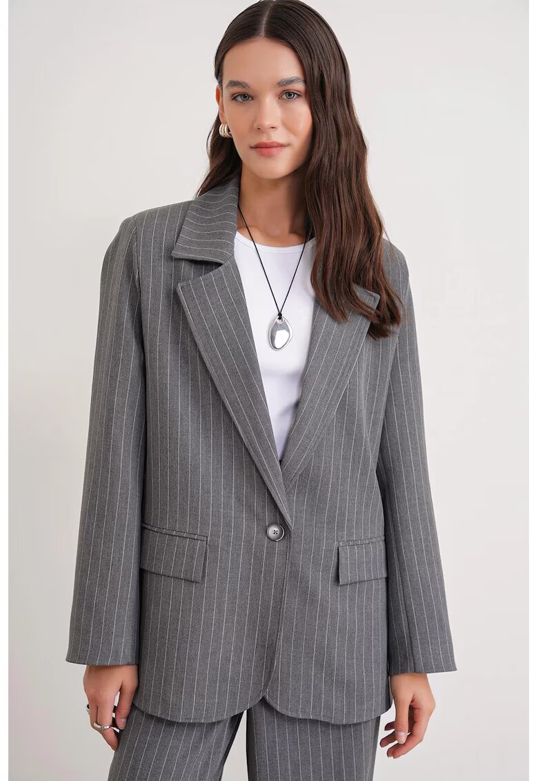 Mixray Sacou dama - supradimensionat - model cu dungi - gri - textil