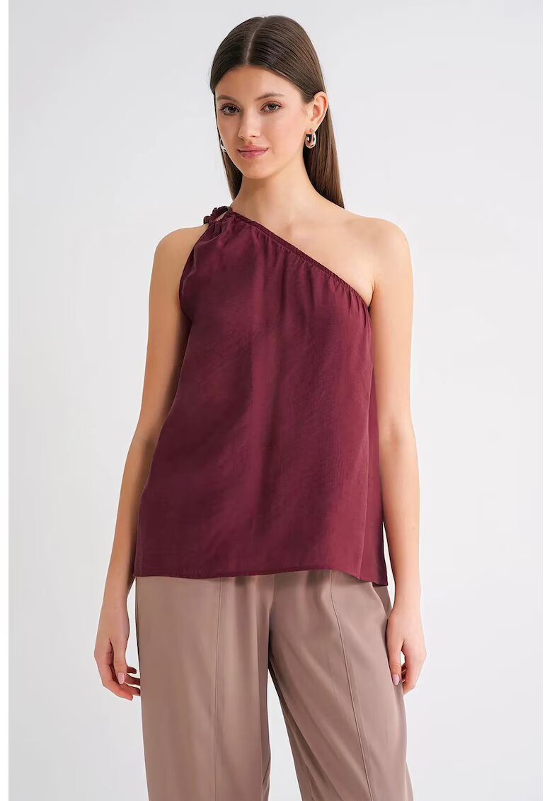 Mixray Top guler asimetric - detalii - rosu burgundy - textil