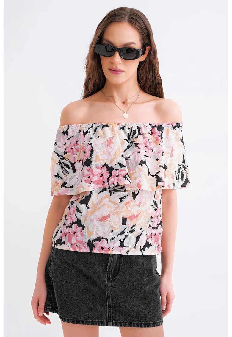 Mixray Tricou dama - imprimeu floral - umeri goi - multicolor - textil