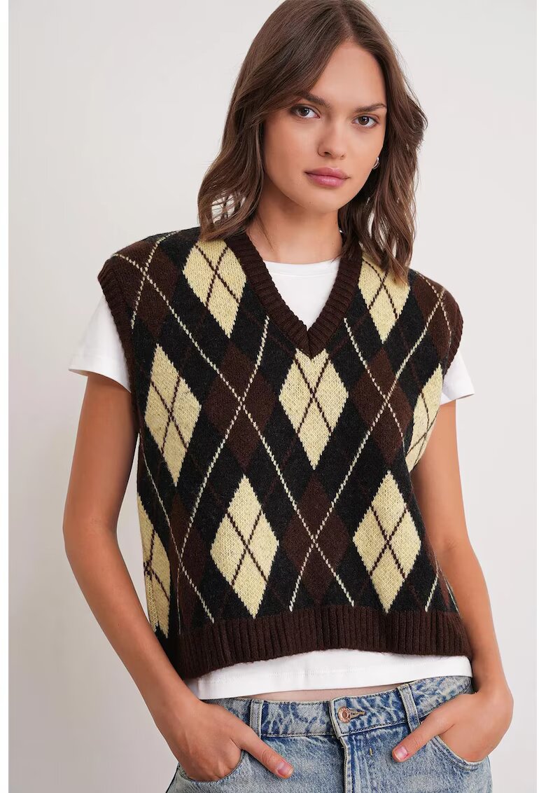 Mixray Vesta dama - Decolteu in V - Maro cafea - Tricot -