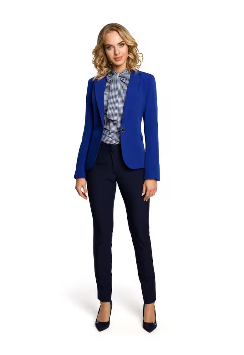 MOE Blazer elegant . Cu nasture. Poliester. Viscoza - Albastru