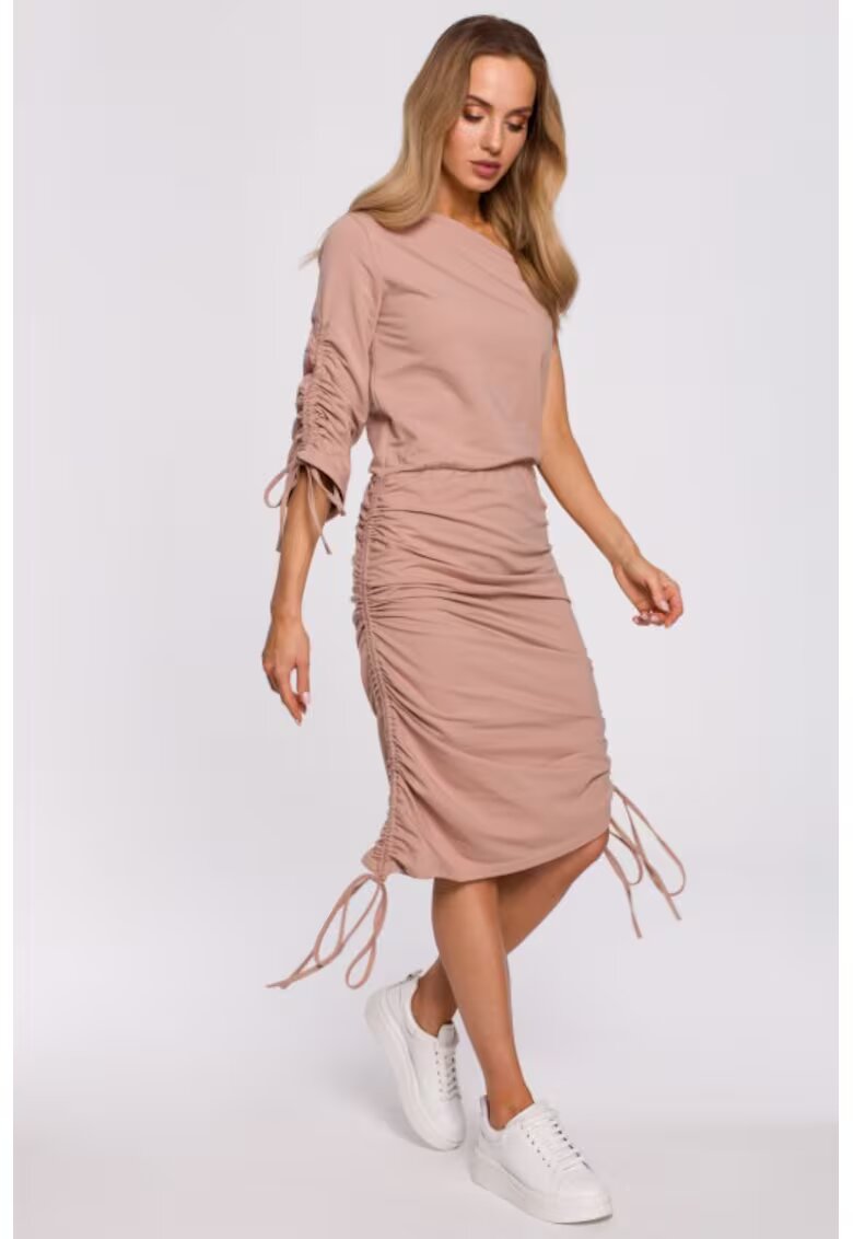 MOE Rochie asimetrica - pe un umar - Roz prafuit -