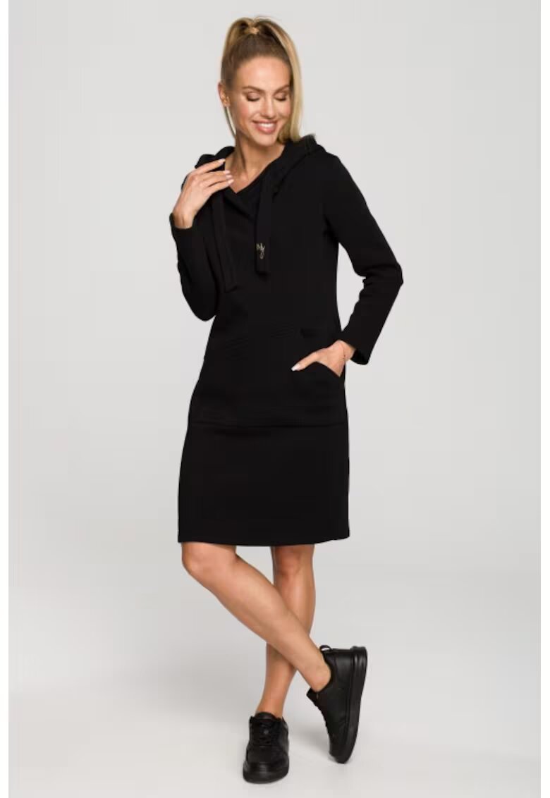 MOE Rochie cu gluga \ Bumbac - Ecru - Negru