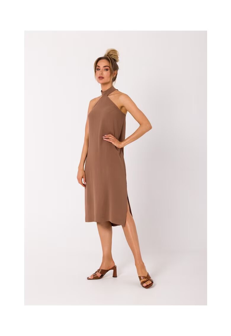 MOE Rochie midi cu guler tip halter - - Ciocolata