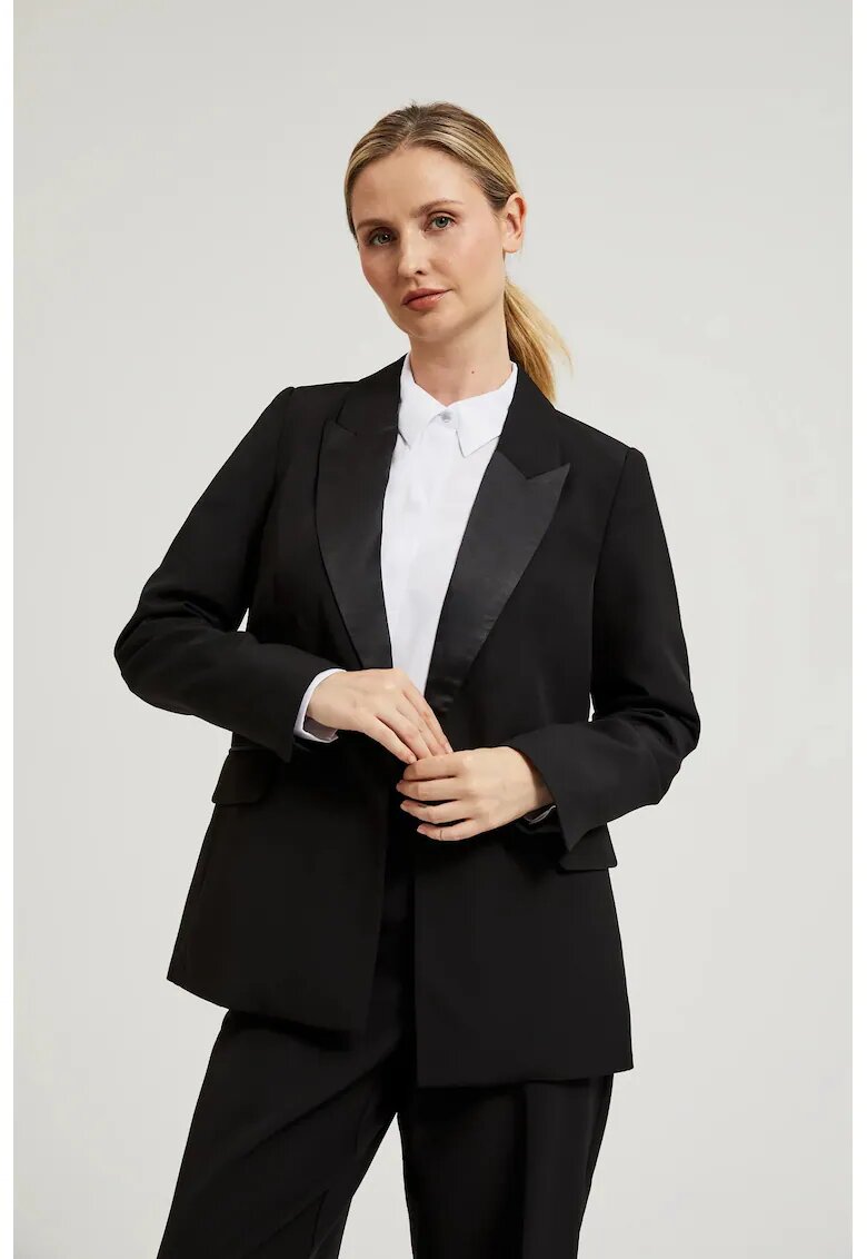 MOODO Blazer Elegant cu Rever Decorativ Negru - Negru