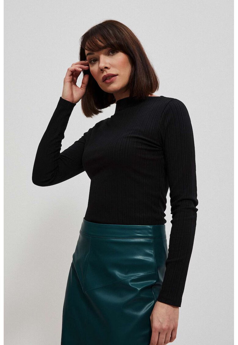 MOODO Bluza ajustata din tricot cu dungi - cu maneci lungi - neagra - Negru