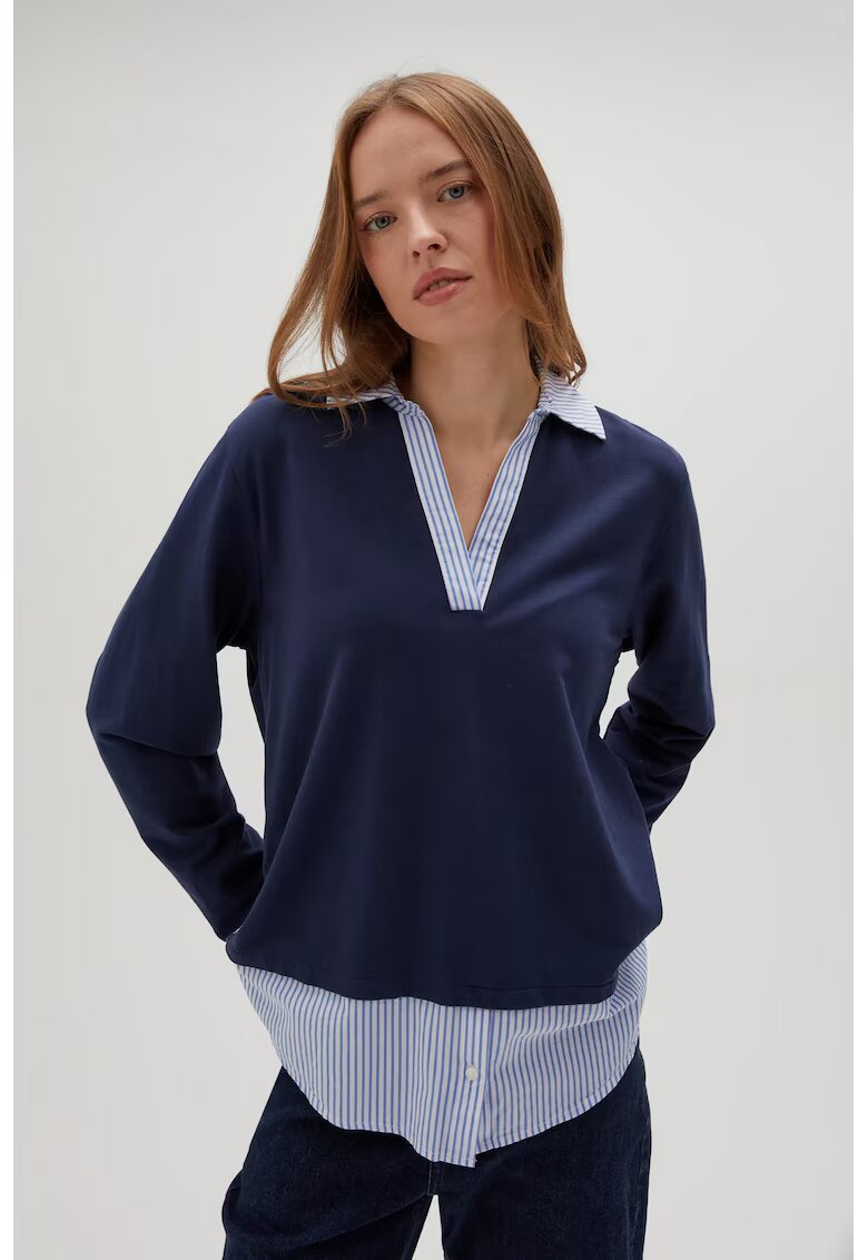 MOODO Bluza albastra inchis cu guler - Bleumarin