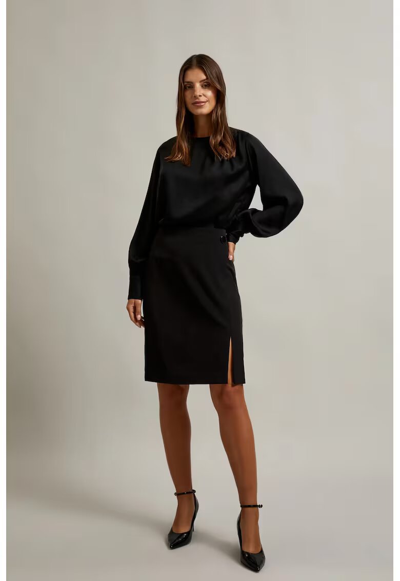 MOODO Bluza eleganta neagra cu maneci bufante - Negru