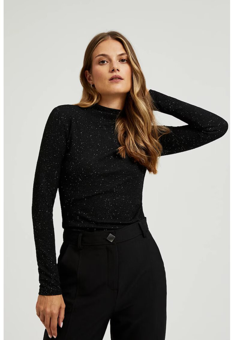 MOODO Bluza neagra cu fir metalic - Negru