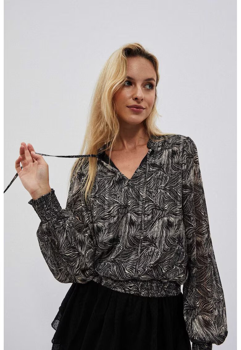 MOODO Bluza neagra cu imprimeu si maneci bufante - Negru