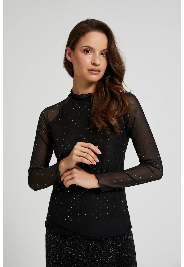 MOODO Bluza neagra cu maneci transparente - Negru