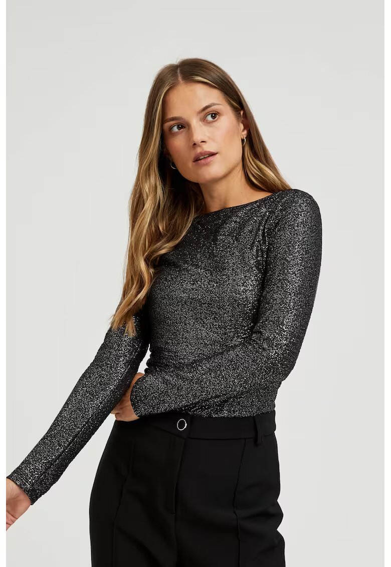 MOODO Bluza stralucitoare neagra cu maneci lungi - Negru