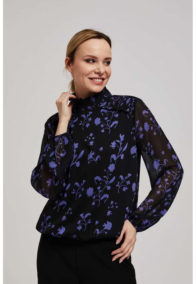 MOODO Camasa cu model floral neagra - Negru